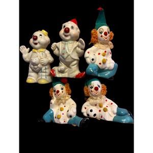 Vintage Lot Of 5 Clown Figurines Ceramic Decor Collectible Bundle